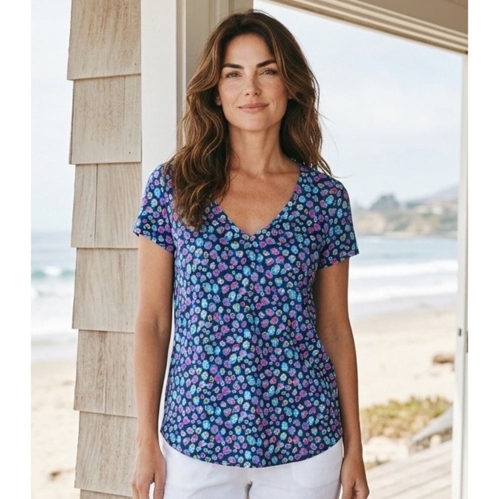 New Lilly Pulitzer Etta Top Seabreeze Navy Blue Spotted Wild Size Small T Shirt